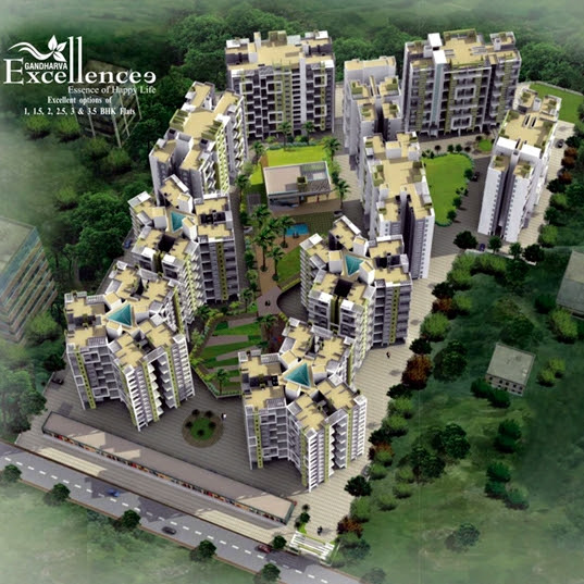 Layout Plan of Gandharva Excellence, 1 BHK 1.5 BHK 2 BHK 2.5 BHK 3 BHK 3.5 BHK Flats on Dehu Alandi Road, near Modern College of Pharmacy, Borhadewadi - Moshi, PCMC, Pune 412105