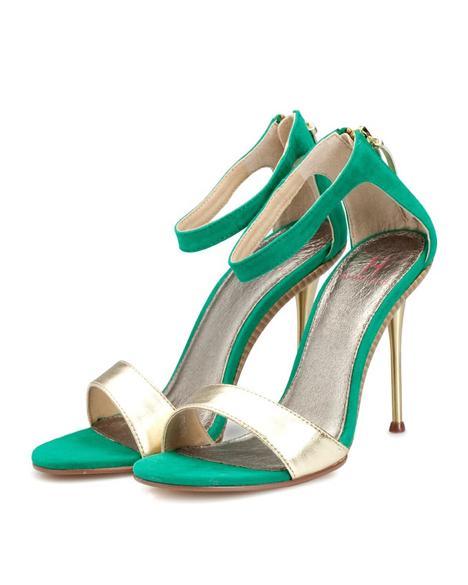 green heels with gold