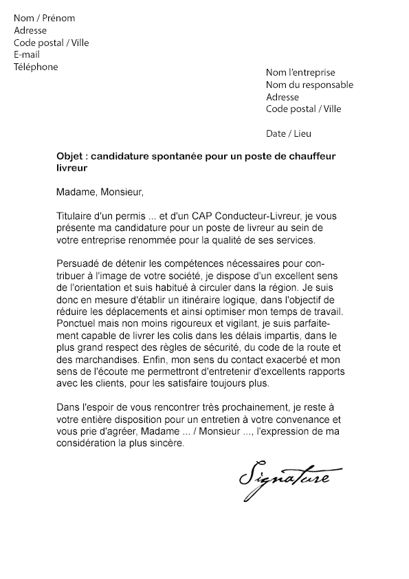 Exemple De Lettre De Demande D Emploi Chauffeur  Le Meilleur Exemple
