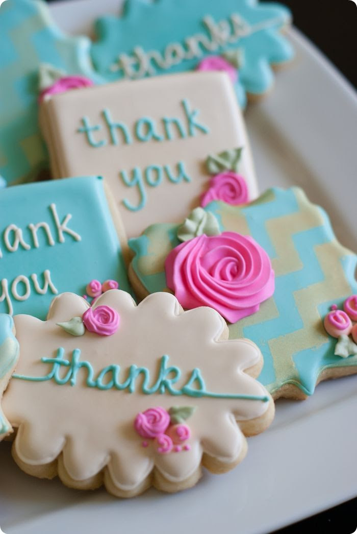 gold chevron stenciled floral thank you cookies ... and thoughts on overcoming "cookie decorating perfection angst" ;)