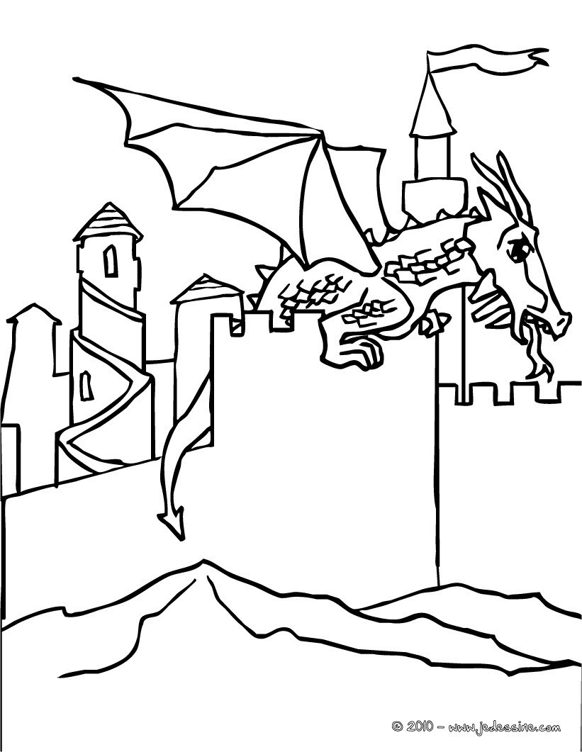 Coloriage Chateau Avec Dragon  Coloriage 2019