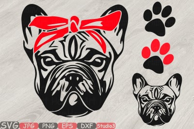 Download French Bulldog Silhouette Svg Cute Head Face Dog Paw Family Pet 818s Free