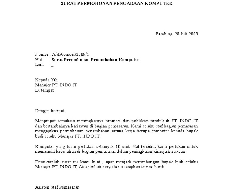Surat Permohonan Pembelian  Contoh surat permohonan relaksasi