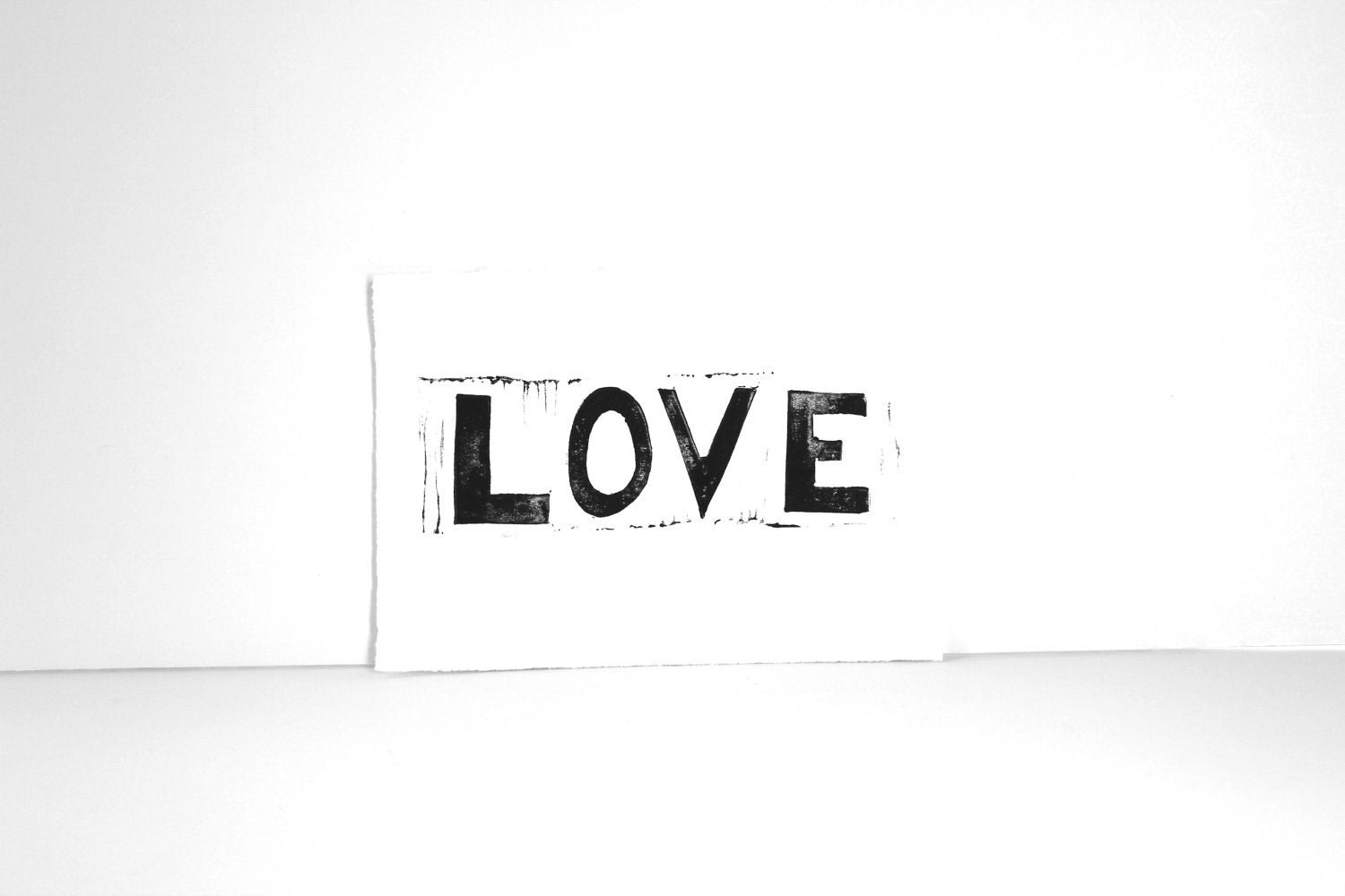 Wedding LOVE Black Block Print - LOVE art in RED Typography Woodblock 5 x 7 on white paper - RetroModernArt