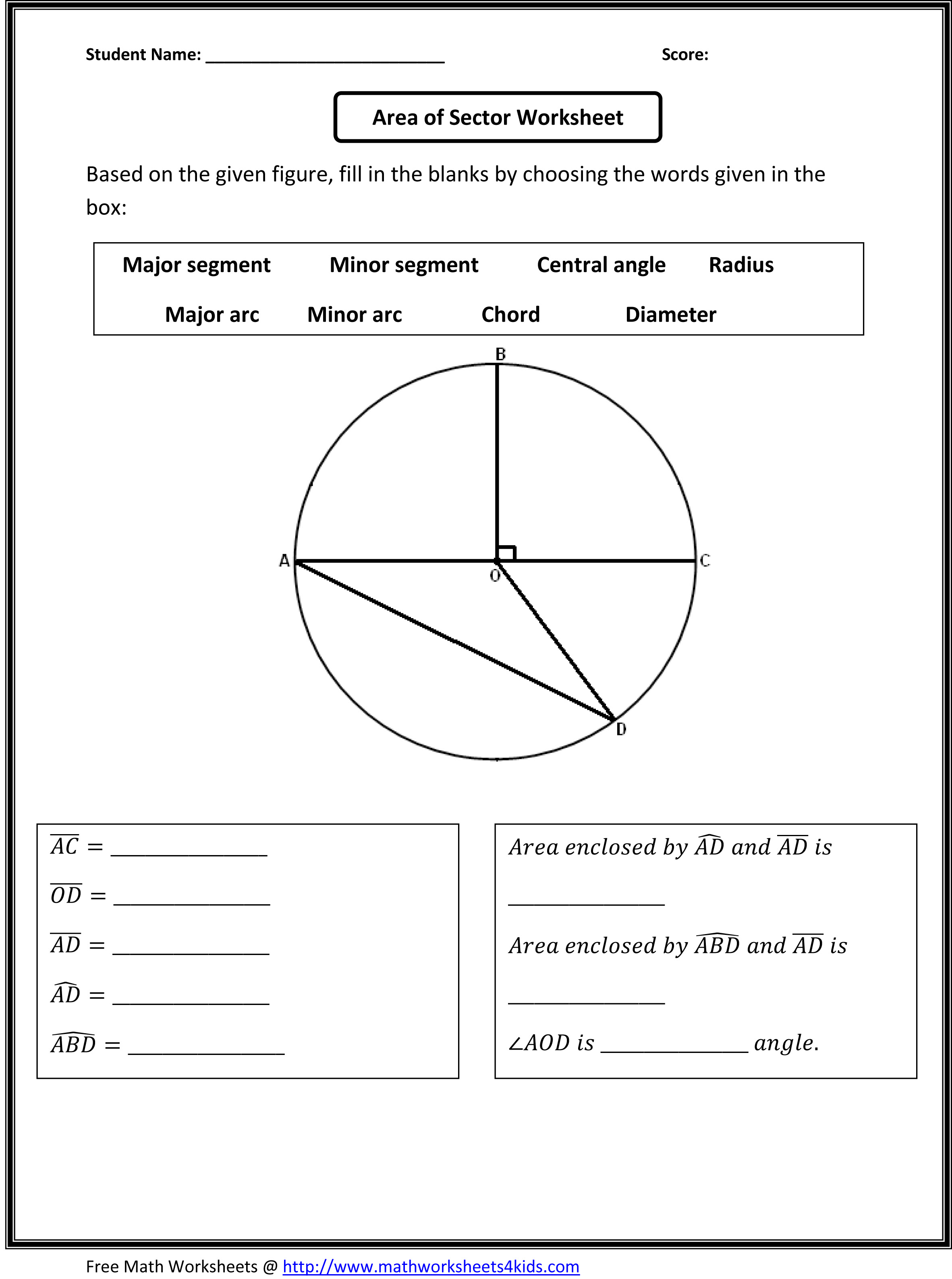 Naming Parts Of A Circle Worksheet