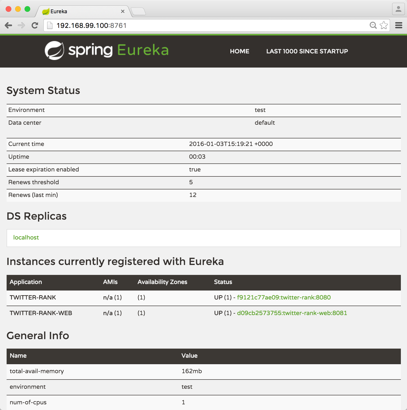 Eureka discovery service UI
