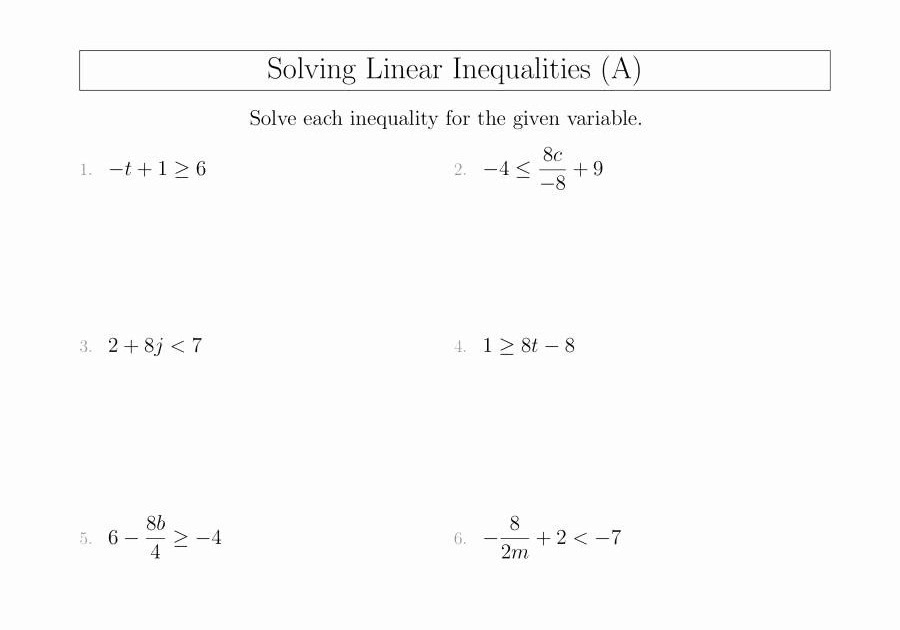 Polynomial Inequalities Worksheet - worksheet