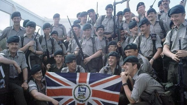 British soldiers prepare to leave for the Falkland Islands