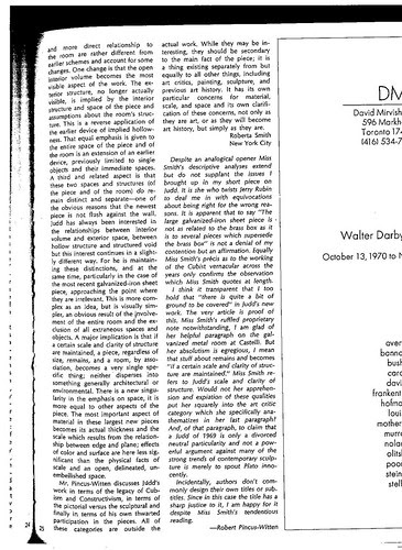 Artforum,letters page, Oct/1970