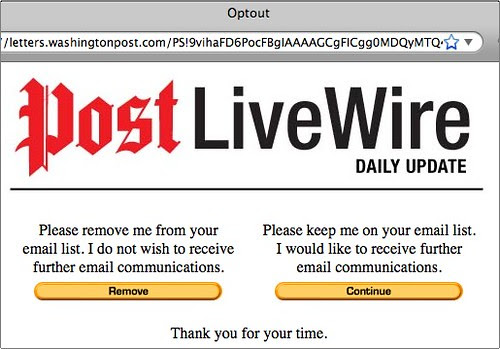 Washington Post LiveWire e-mail optout