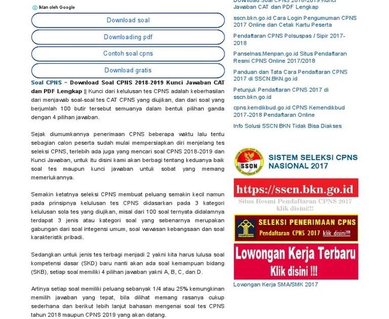 Soal Cpns 2021 Dan Kunci Jawaban Pdf Soal Latihan Dan