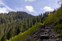 The trail cuts through a lot of loose rock
