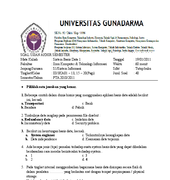 Contoh Soal Basis Data Dan Jawabannya - Contoh Soal Basis Data / 2