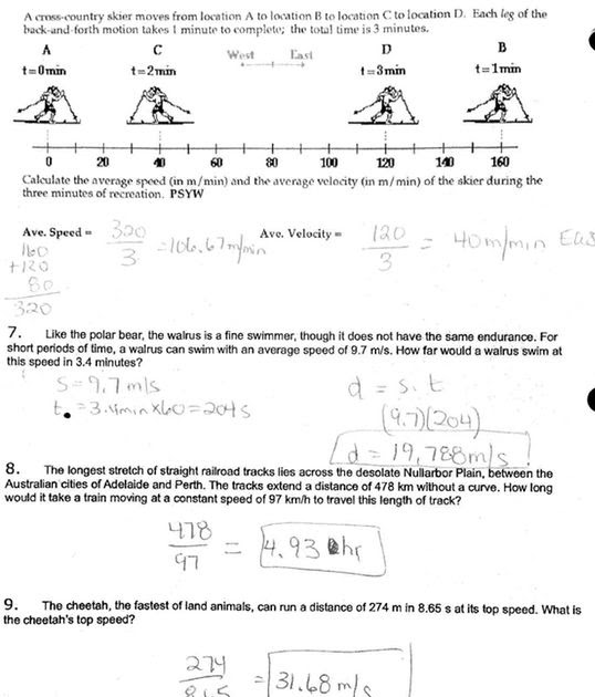 Speed Velocity And Acceleration Calculations Worksheet Answers Key