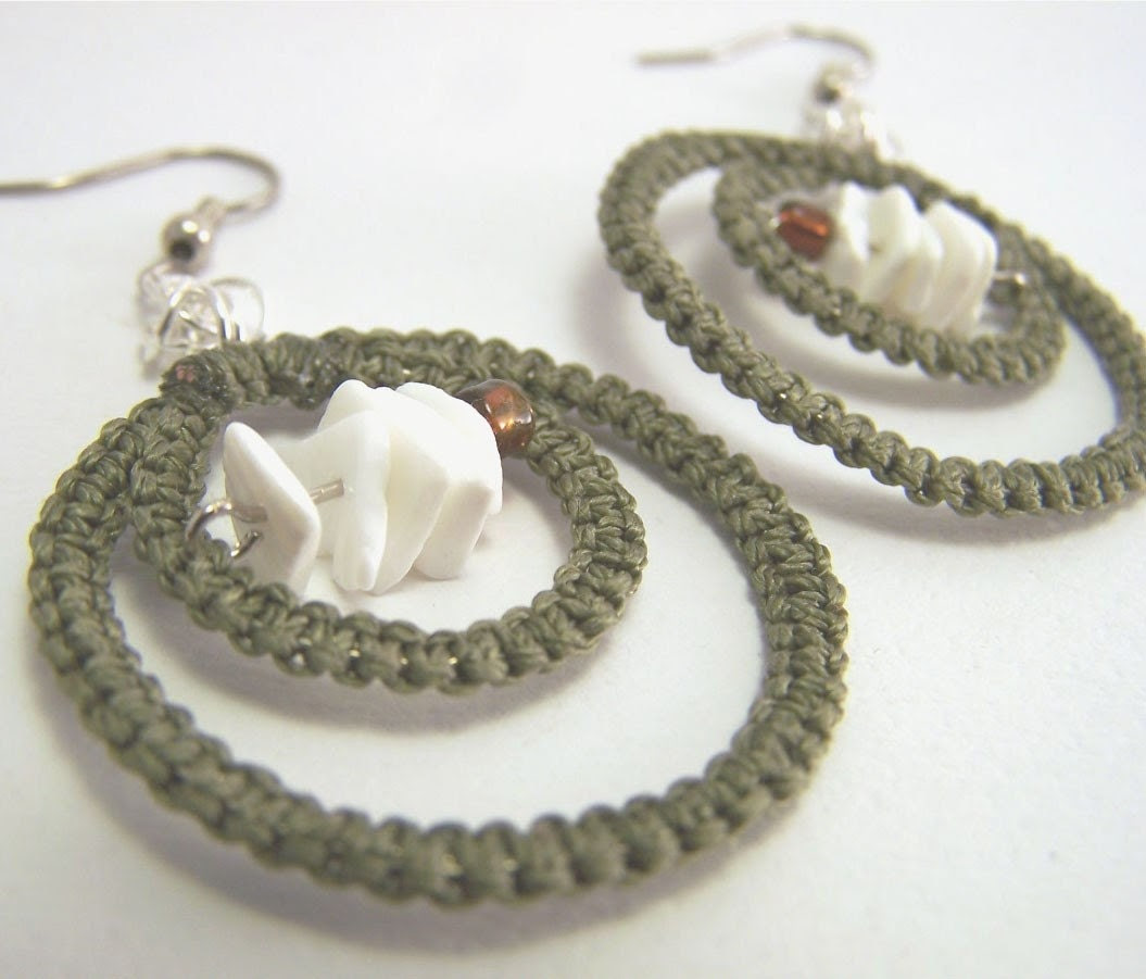 Tangent Redux in Olive- Macrame, Asymmetrical and Chainmaille Earrings