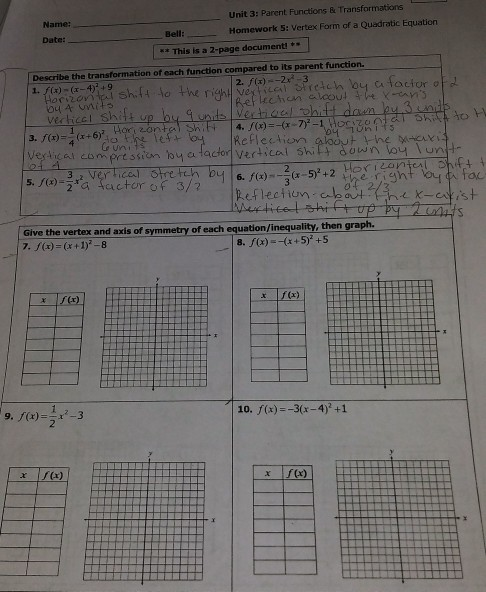 All Things Algebra Unit 8 Homework 3 Answer Key - Solved Name Date Unit