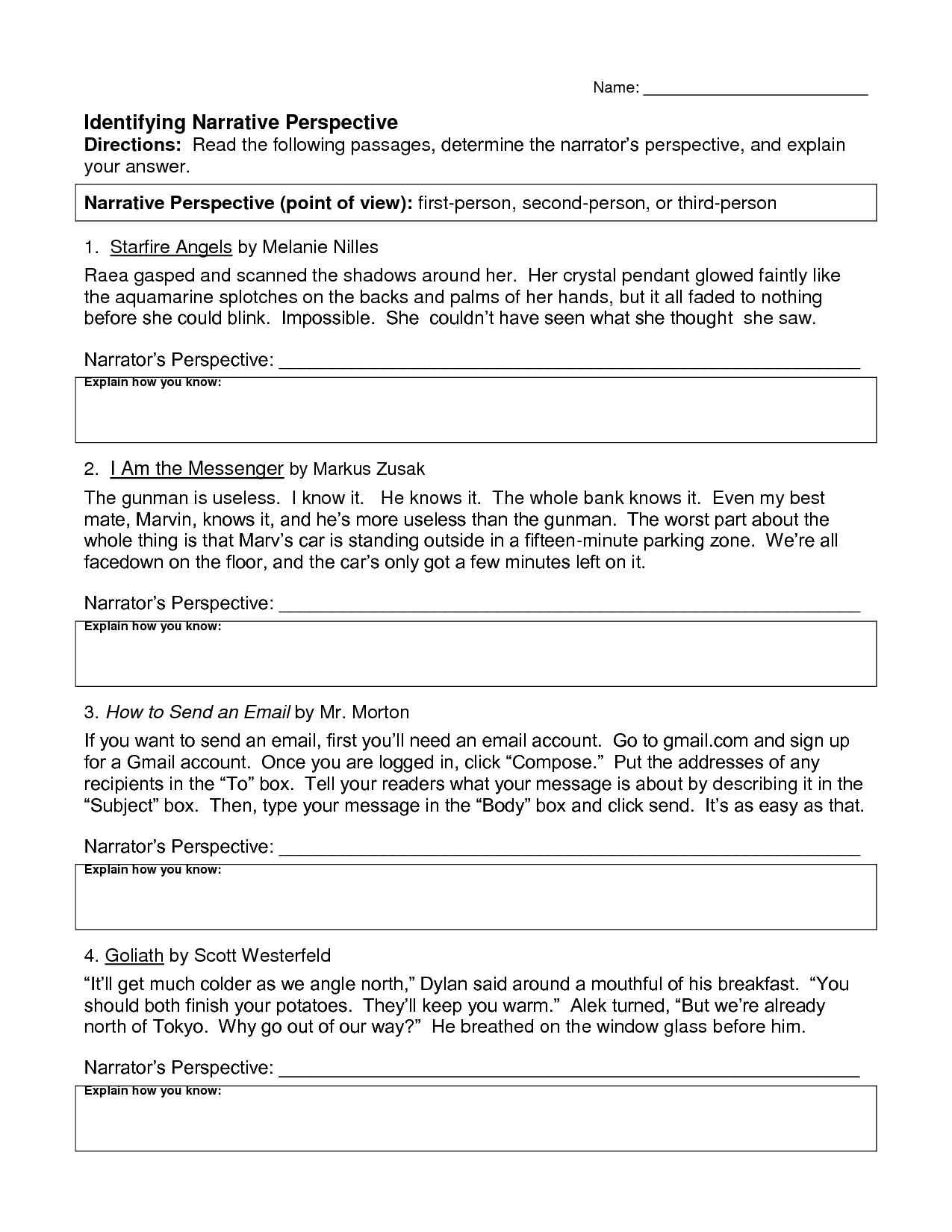 11 Best Images of Worksheets First Second Third Third Person Point Regarding Point Of View Worksheet 11