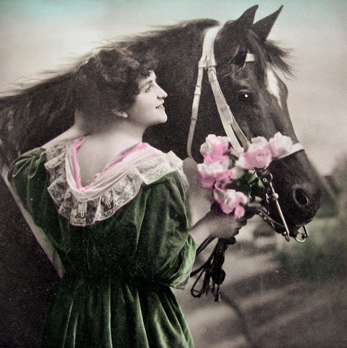 Antique horse lady photo postcard, 1910s - DogDayAfternoons Antique horse lady photo postcard, 1910s - DogDayAfternoons