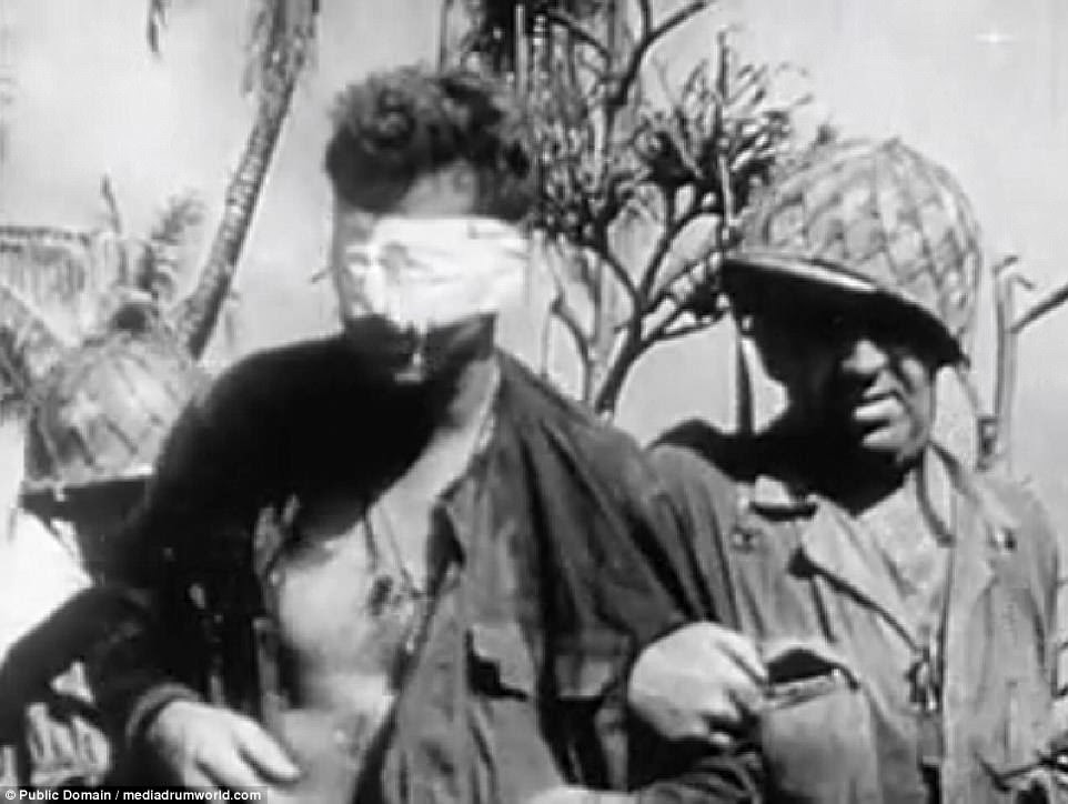 The US wanted to set up a series of bases across the Pacific to aid in future assaults on the Central Pacific, pictured here are some injured troops during the war with one appearing to be blind 