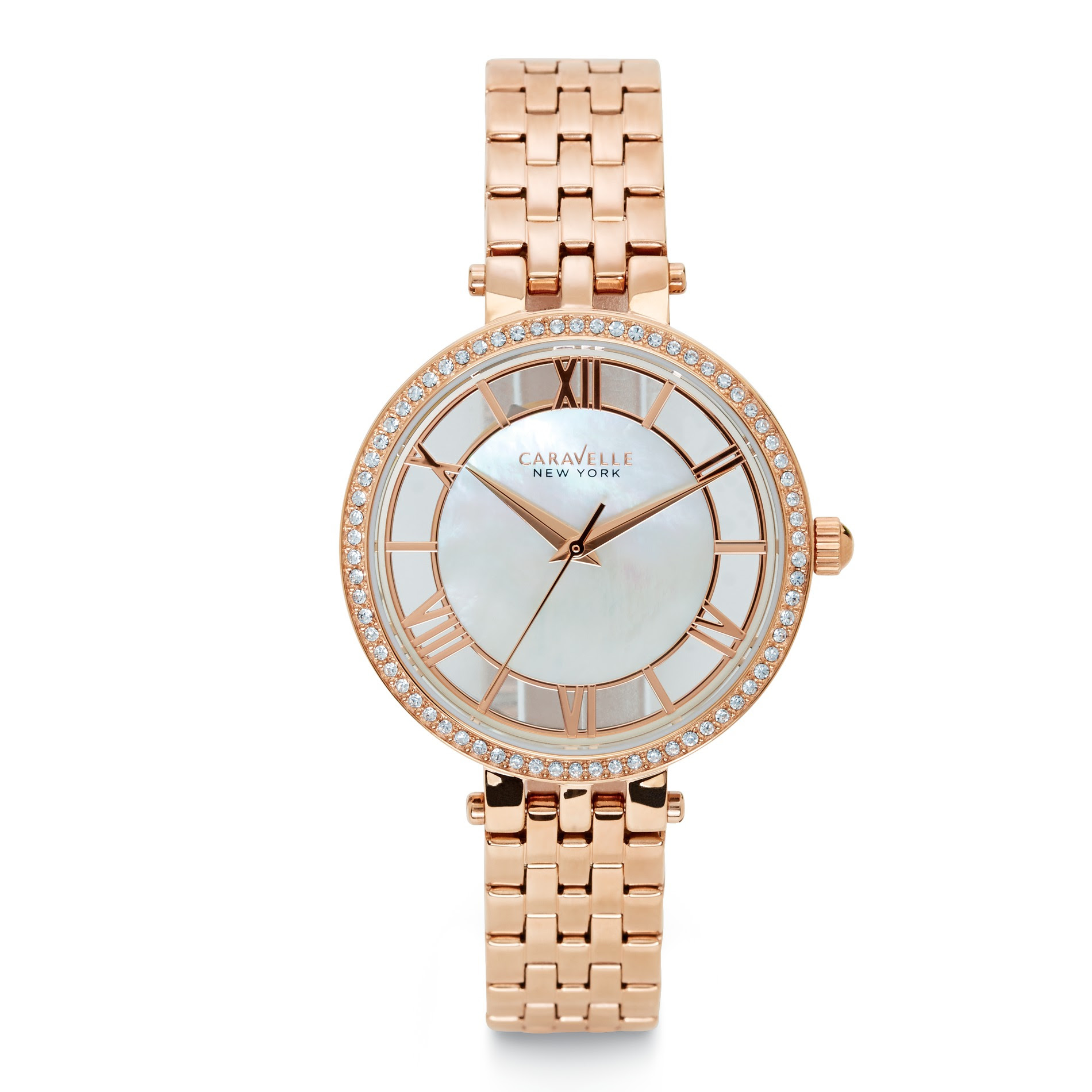 BUY Ladies Caravelle Rose Gold Tone Crystal Watch, Women's OFFER ...