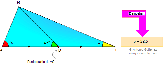 Problema 3: Triangulo, Mediana, Ángulos, Trazos auxiliares. 
