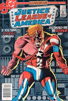 Steel, looking worse for ware, as typical, JUSTICE LEAGUE OF AMERICA #245