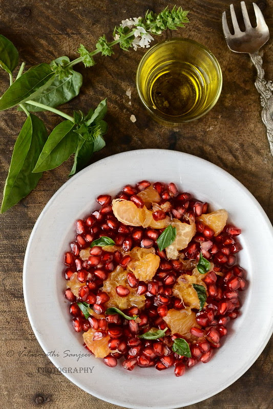 Pomegranate,Orange, basil Salad