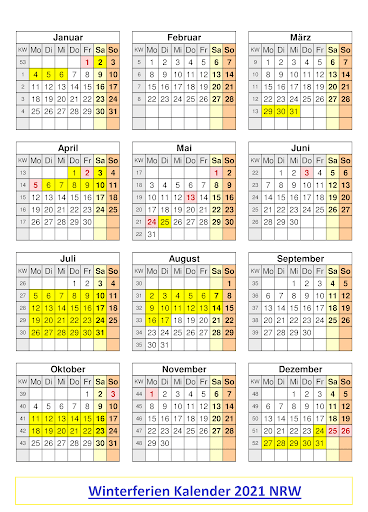 Jahreskalender 2021 Nrw Zum Ausdrucken - Kalender 2021 Nrw Ferien