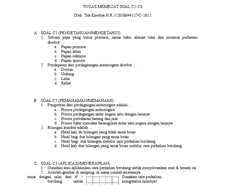 Contoh Soal C1 Sampai C6 Untuk Sd : Contoh Soal C1 C2 C3 C4 C5 C6 Pai