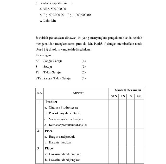 Contoh Kuesioner Skripsi Pemasaran Pejuang Skripsi