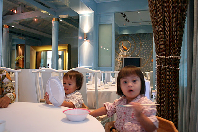 Jolie and Nadine at Royal China - cool baby blue interior