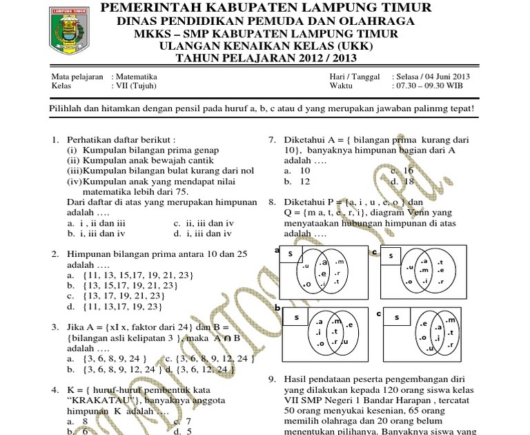 Soal Uas Matematika Kelas 7 Semester 2 Essay Doc Kunci
