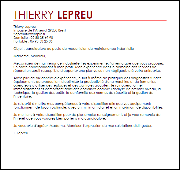 Lettre De Motivation IngÃ©nieur ExpÃ©rimentÃ©  Perodua s