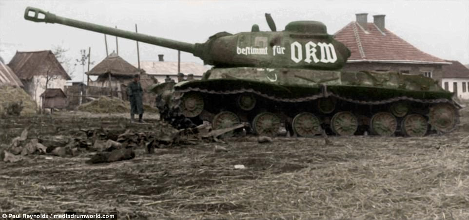 Pictured: A captured Soviet JS-2 heavy tank with German writing on the side explaining that it is designated for the Wehrmacht Surpreme Command