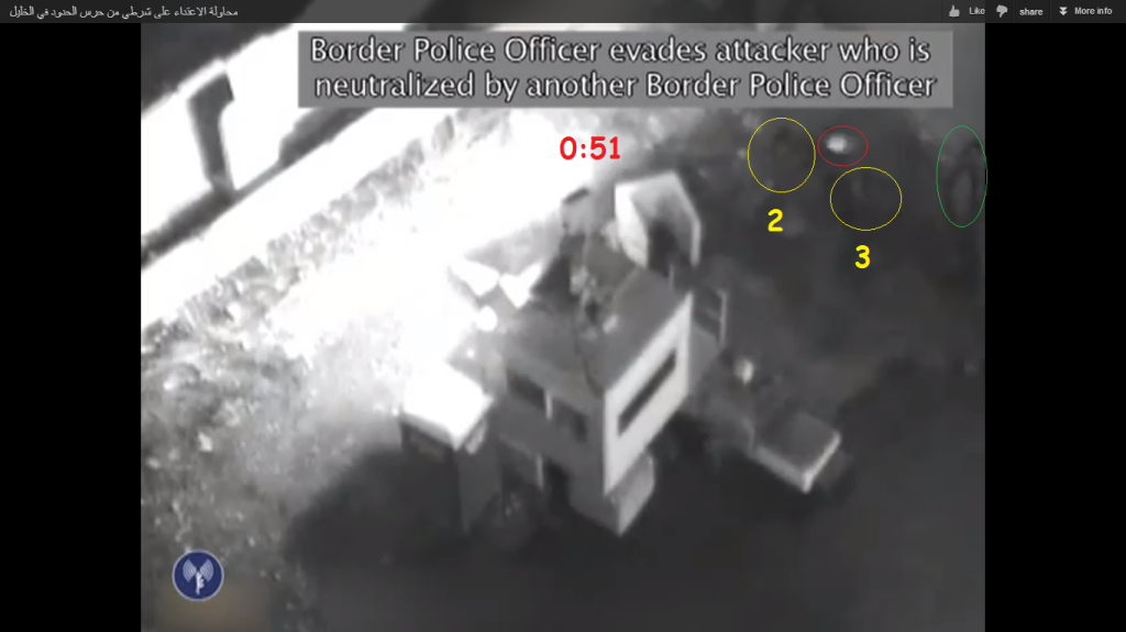 Screenshot 3 (min 0:51): another shooting by the female soldier (number 2 in yellow circle)