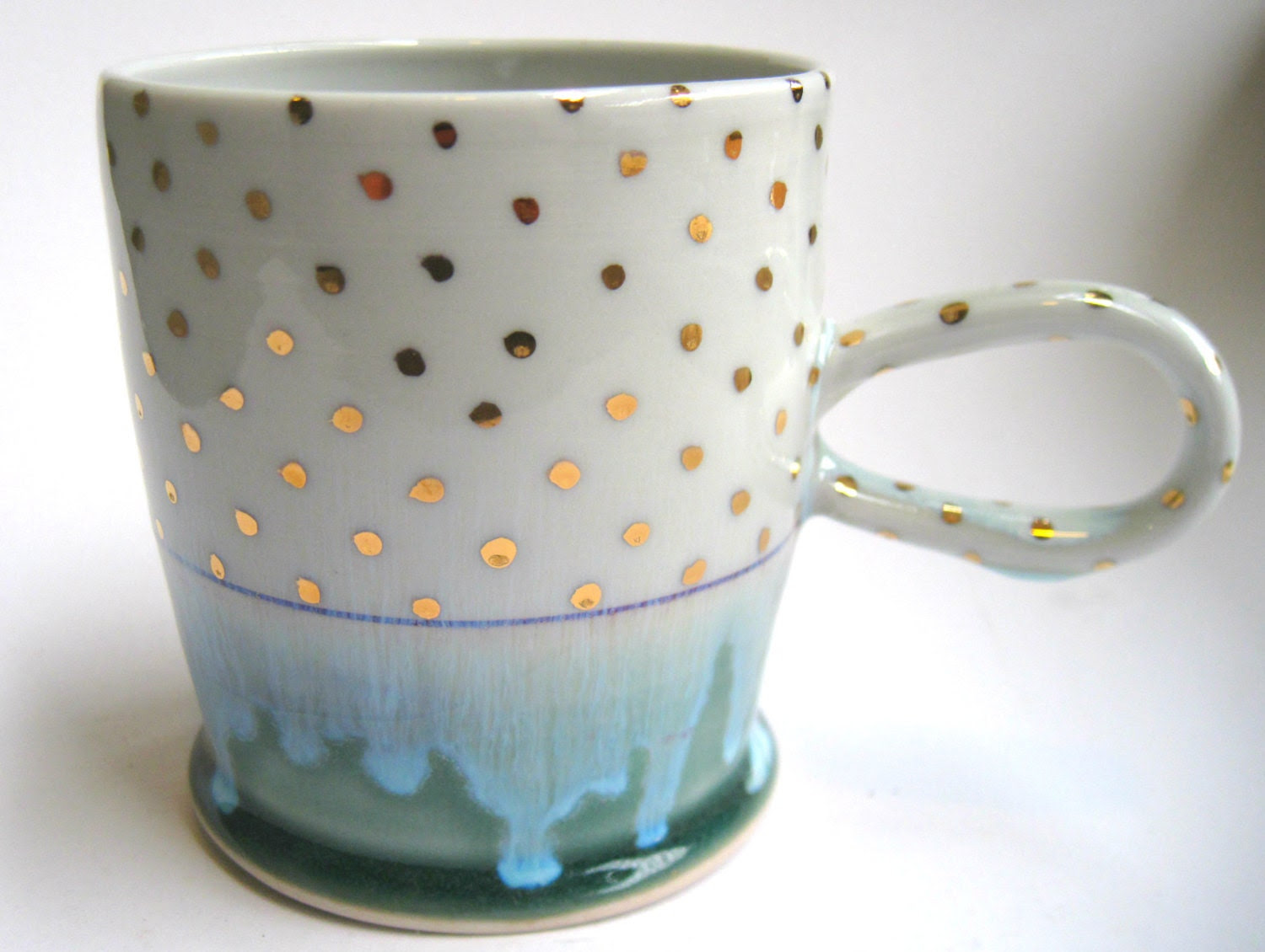 MADE TO ORDER Gold Polka Dot Porcelain Mug - SilverLiningCeramics MADE TO ORDER Gold Polka Dot Porcelain Mug - SilverLiningCeramics