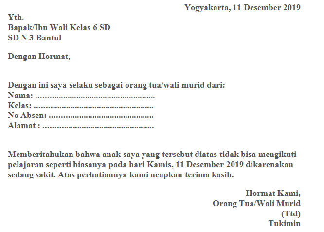 Contoh Surat Izin Sekolah Smp Karena Ada Acara Keluarga