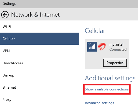 Steps to Connect Cellular Network in Windows 10