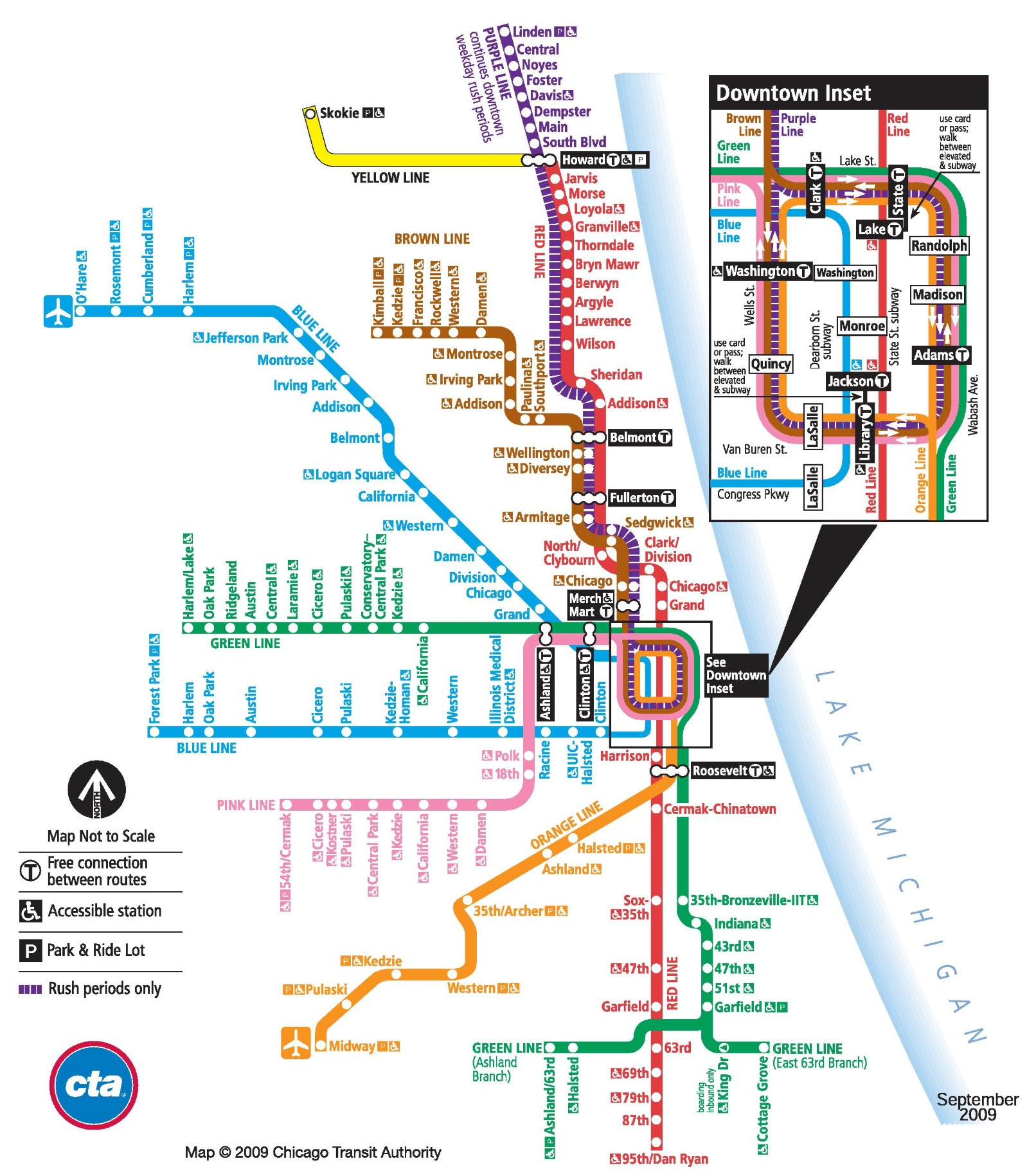 Chicago Public Transportation Map Color 2018