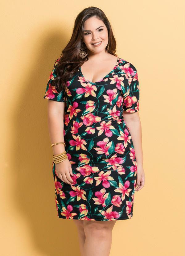 Vestido Decote V (Floral) Marguerite Plus Size