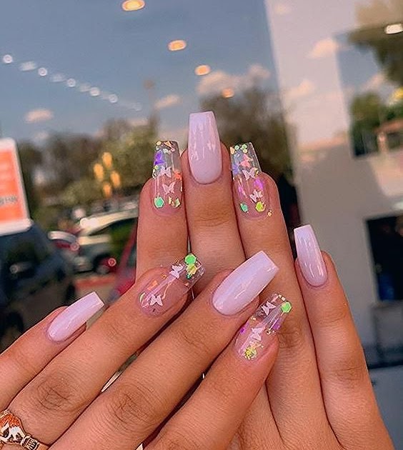 Pink Coffin Nails With Butterflies / ··· beautiful pink nail designs
