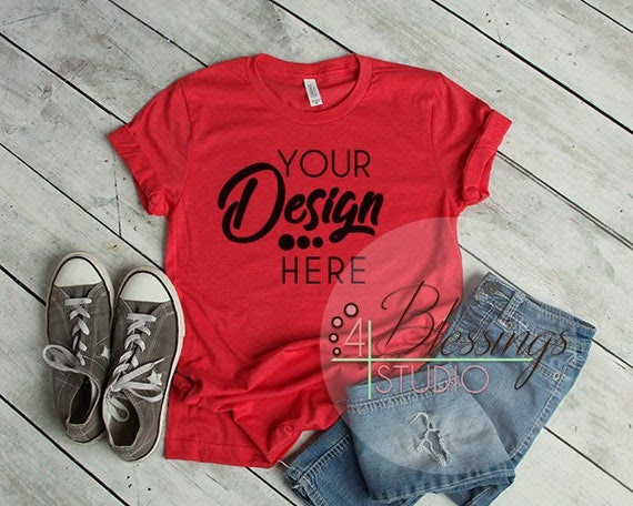 Download Bella Canvas Mockup T-Shirt Mockup Red Heather 3001 Unisex ...