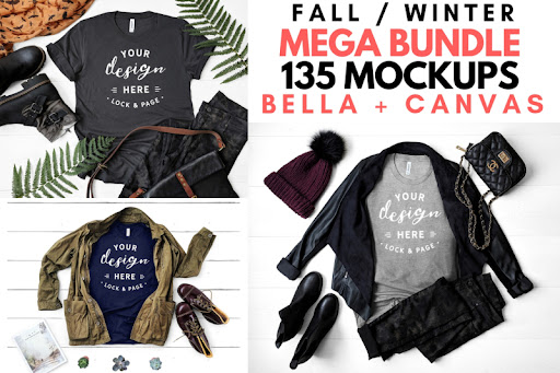 Download Free T Shirt Mockup Mega Bundle Bella Canvas Fall Winter 3001 3200 Unisex Psd Mockups PSD Mockup Templates