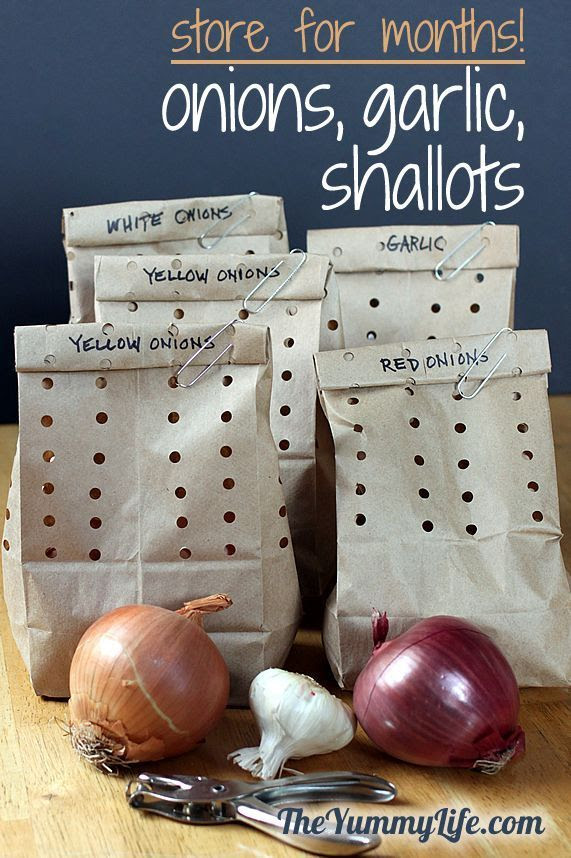 How to store onions, garlic, & shallots. This easy method keeps them fresh for months! www.theyummylife.com/store_onions_garlic_shallots