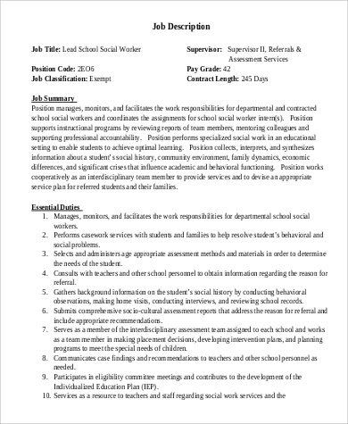 Social worker counselor job description