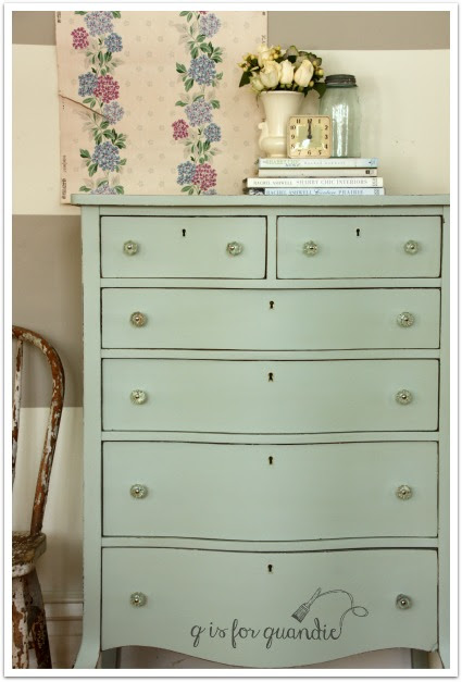 Q is for Quandie, Fusion Mineral Paint, vintage dresser, painted dresser, shown on the Fab Friday Link Party at www.thepainteddrawer.com