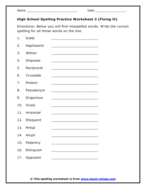 Printable English Worksheets For Highschool Students