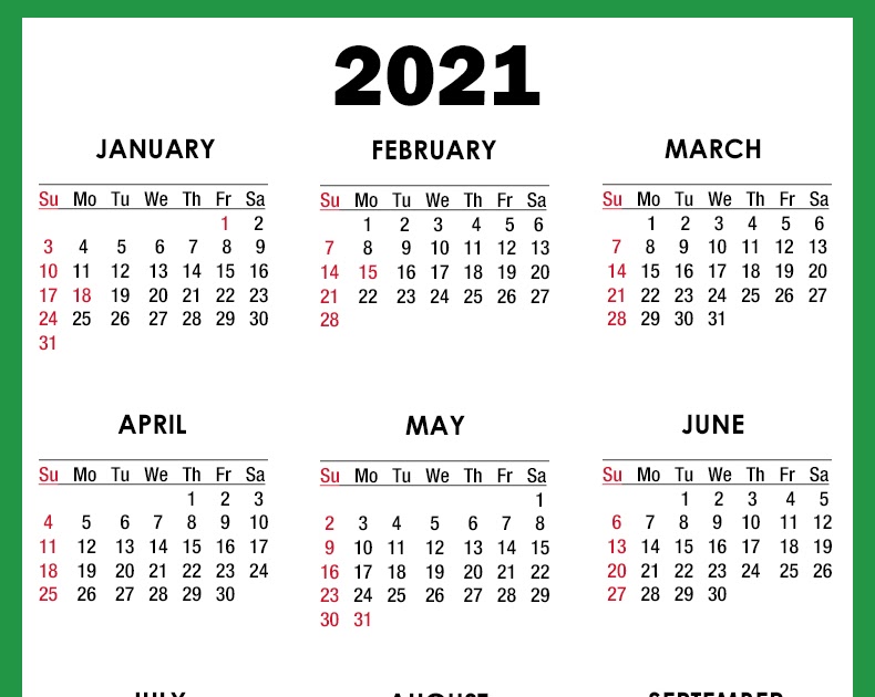 2021 Yearly 12 Month Free Printable 2021 Calendar With Holidays Free