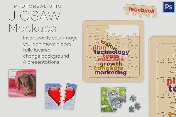 Download Photorealistic Jigsaw Puzzle Mockups Psd Template PSD Mockup Templates
