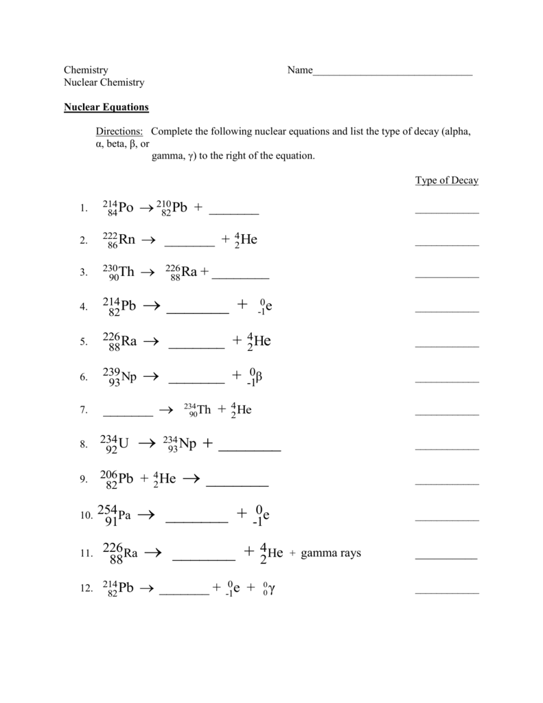 35 Unit 16 Nuclear Chemistry Balancing Nuclear Reactions Worksheet